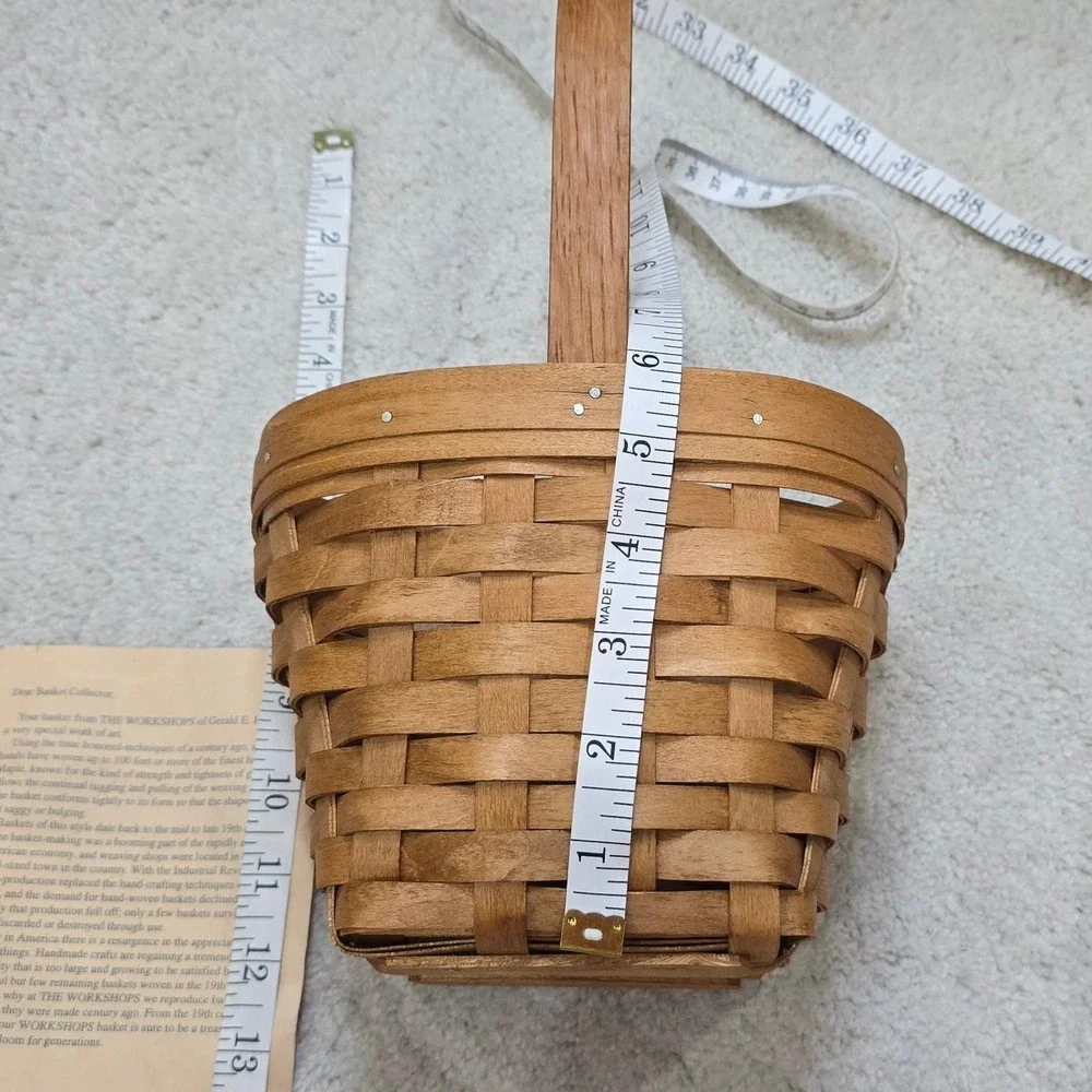 Workshops of Gerald E Henn Handwoven‎ Wood Basket with Handle 1997 Small Vintage